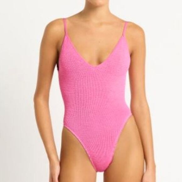 Bond Eye Women's Elena Open Back One Piece Swimsuit Candy Pink Recycled One Size - Picture 1 of 9